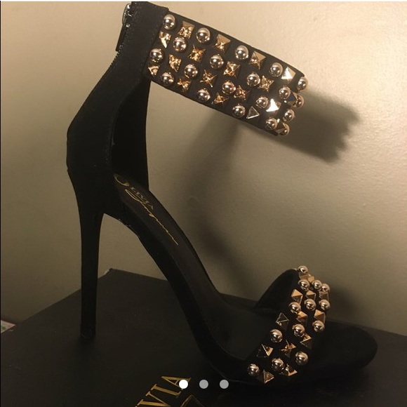 Black & Gold Suede Stiletto Heels - Picture 1 of 3